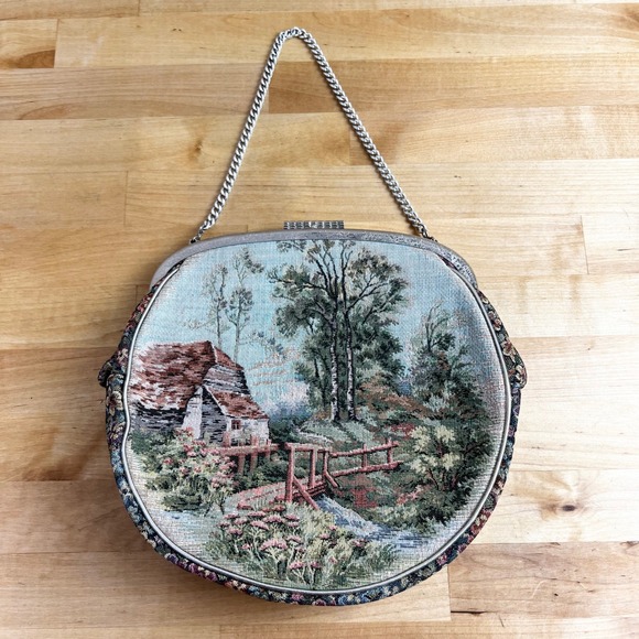 Vintage Le Marquise Tapestry Purse Cottagecore Clutch Handbag - Picture 1 of 13